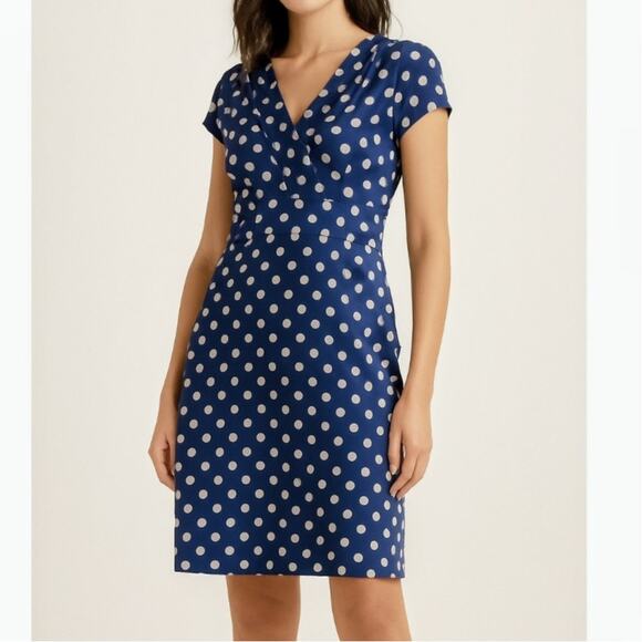 Boden Regatta Navy with White Polka Dot Dress V Neck Front and Back Size 8R - Picture 1 of 11